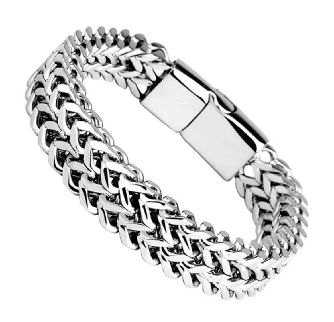 Silver Braided Chain Bracelet Magnetic Closure Stainless Steel No Stone gallery