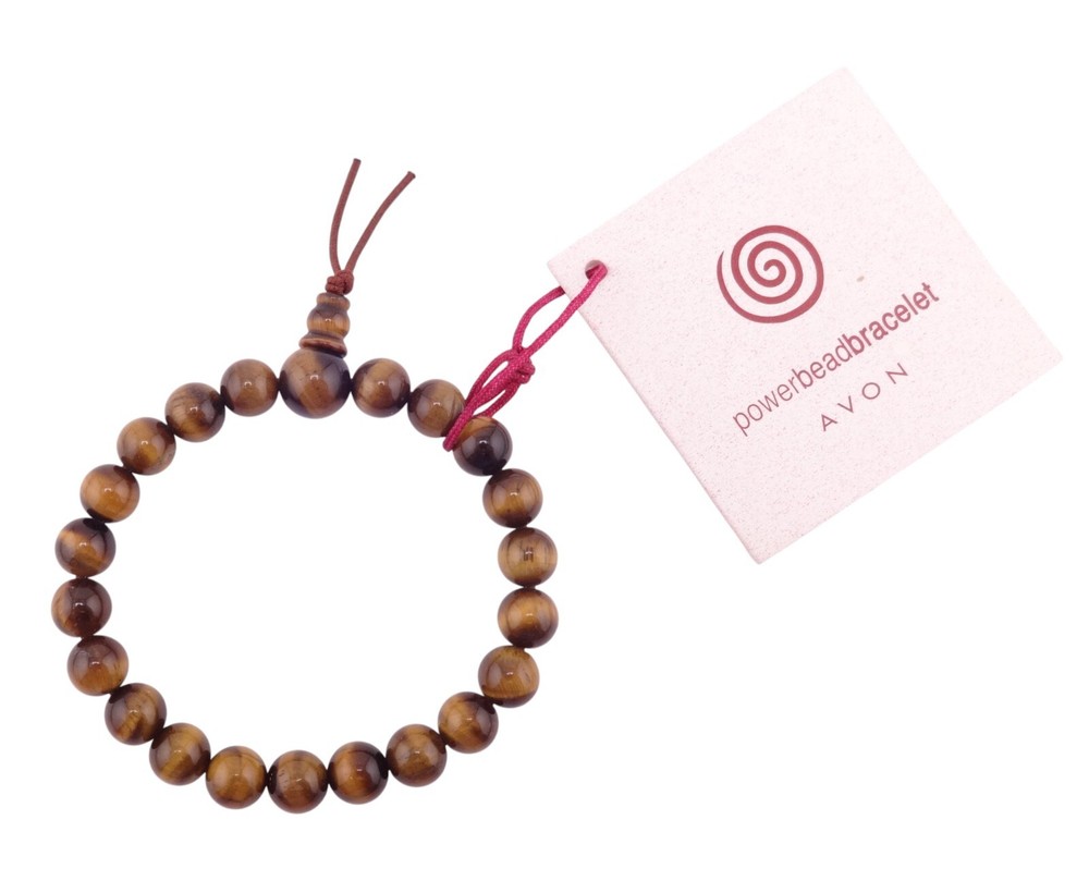 Avon COURAGE Tiger's Eye Beaded Stretch Power Bead Bracelet NIB
