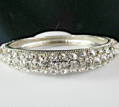 Fashion Bling Bangle Bracelet All Clear Rhinestones Crystal Silver Tone SPARKLES