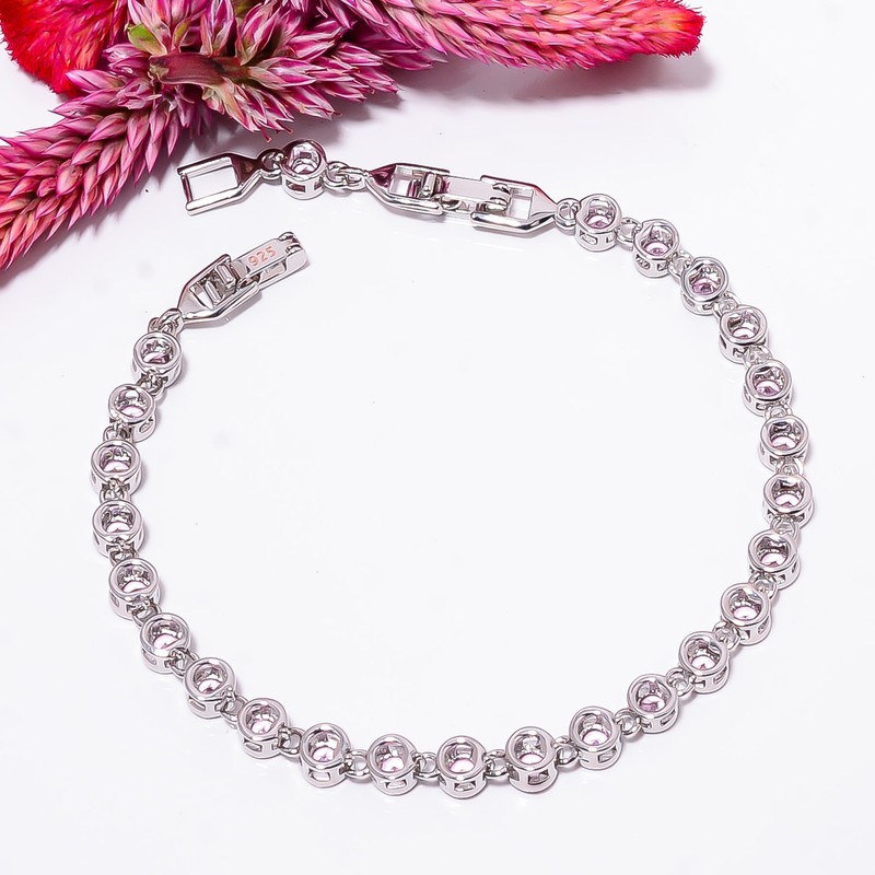 Pink Sapphire - Simulated 925 Sterling Silver Adjustable Bracelet 7-8" B128314 gallery