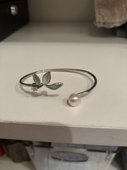 White Freshwater Bangle On Alloy