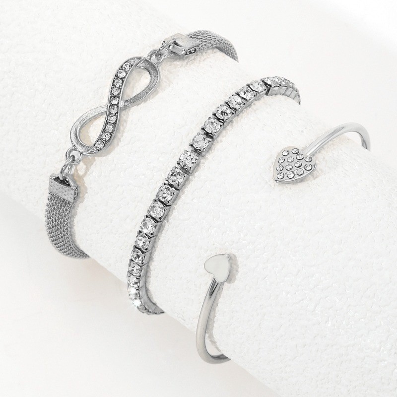 Women's Fashion Heart Bracelet Inlaid Rhinestone Alloy Bracelet Jewelry Set gallery