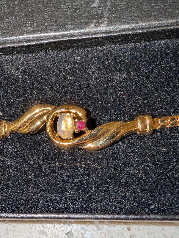 Wellesly Gold Tone Genuine Opal and Ruby Serpentine Bracelet New in Box gallery