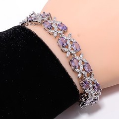 Purple Amethyst, CZ 925 Sterling Silver Adjustable Bracelet 7-8″ B141626