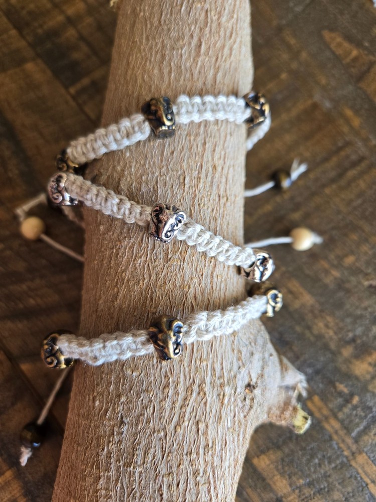 Macrame' Handmade Hemp Boho Bracelets, Beads, Lot Of 7