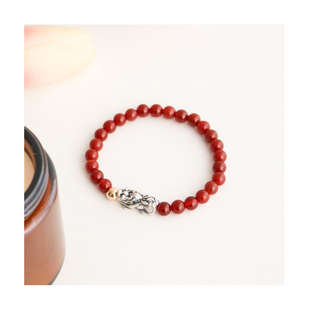 AAA Red Agate Pixiu Bracelet 6mm Gold Bead Natural Stone Lucky Gift Jewelry gallery