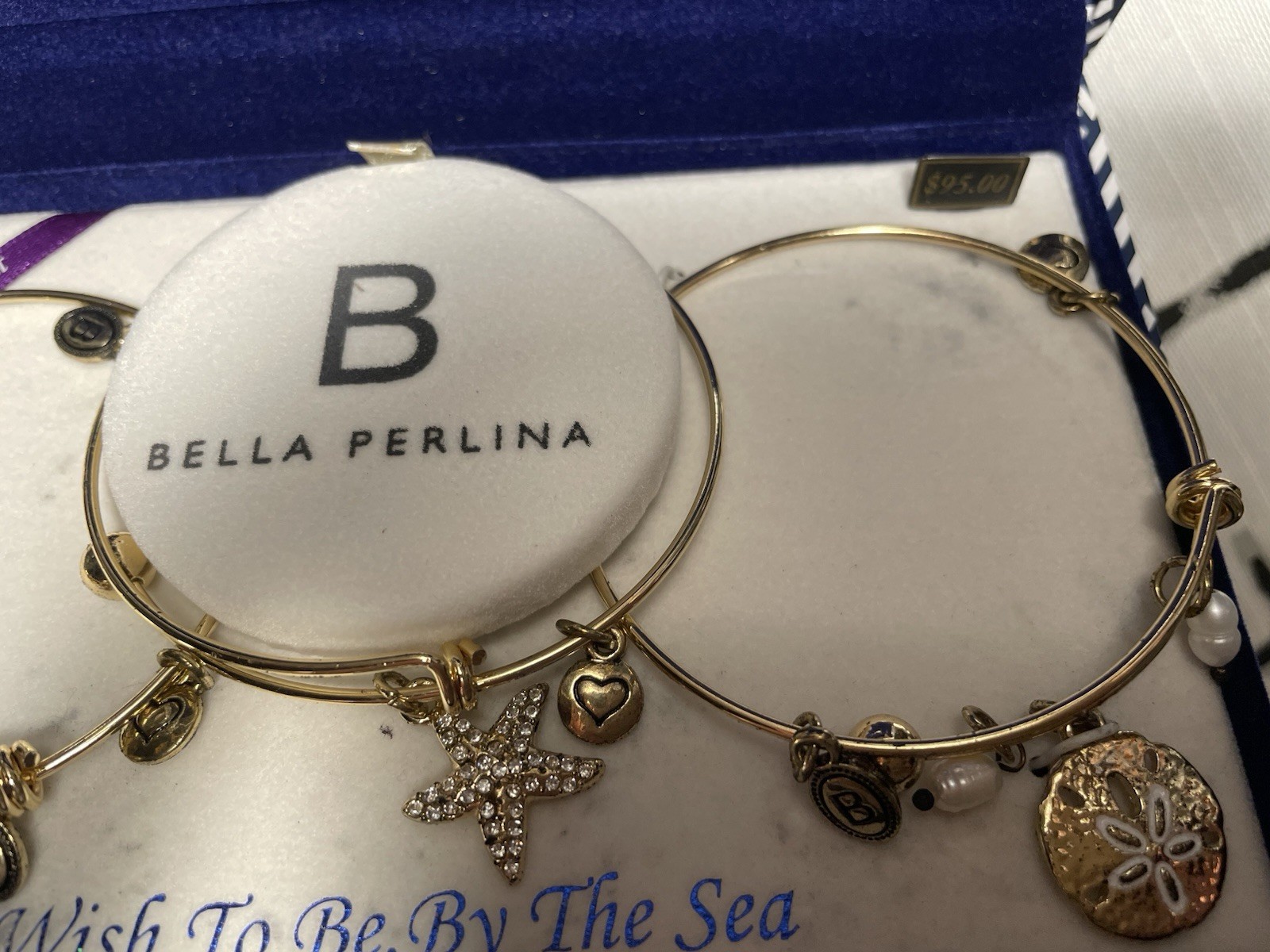 Bella Perlina Gold Charm Bangle Bracelet, Stackable Crystal/Pearl Beach Theme gallery
