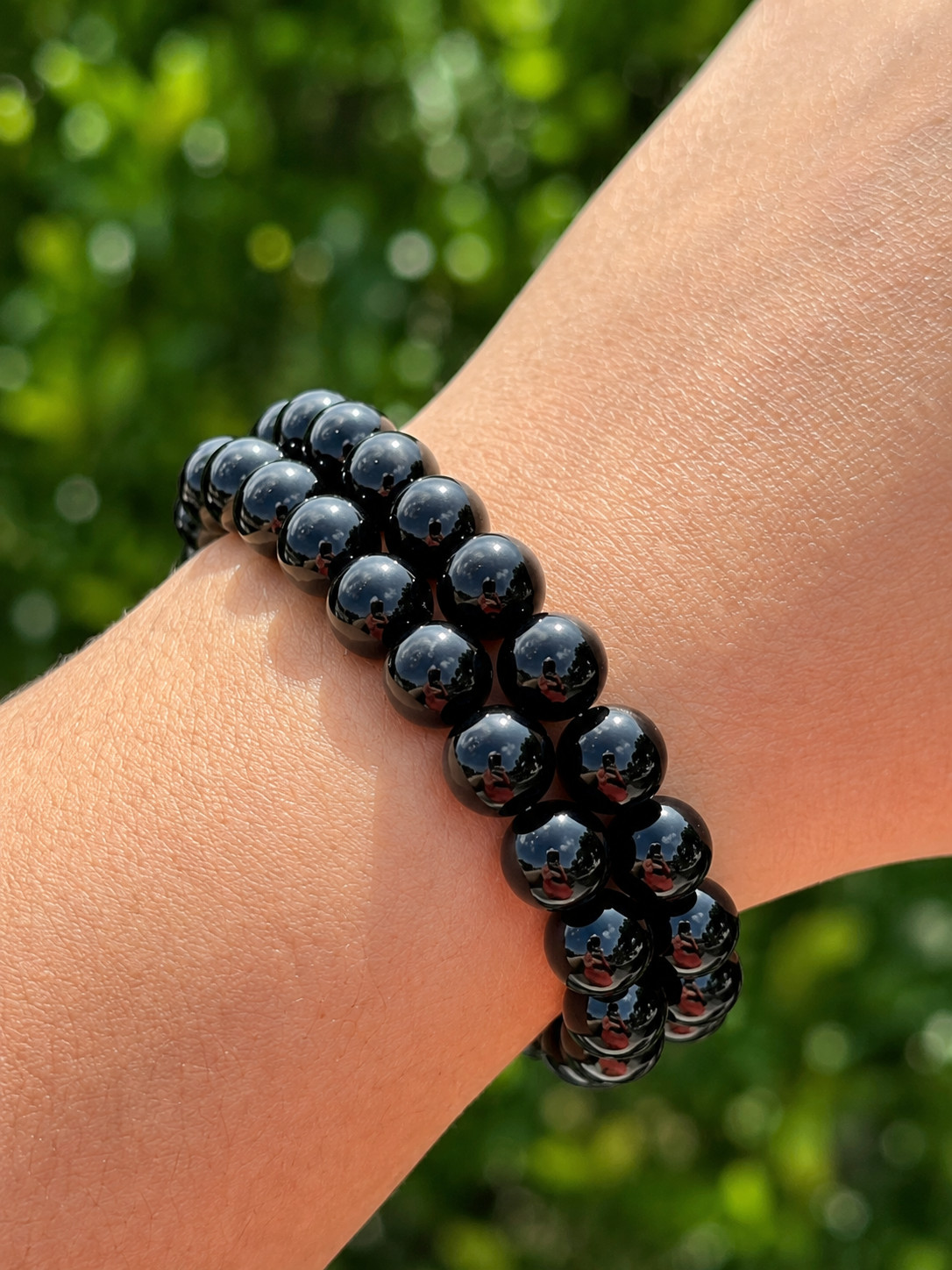 8mm Black Obsidian Stretch Bracelet Genuine Crystal Beaded Bracelet Unisex gallery