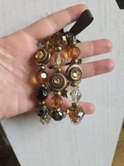 Set Of 3 Brown Amber Earth-tone Stretch Beaded Bracelet Fashion Jewelry