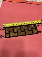 Bracelet Hand Beaded Cuff Black And Gold 7” Long