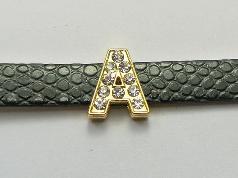 20 Gold Alloy Rhinestone Alphabet Letter "A-Z" Slide Charm Fit 8mm Wristbands gallery
