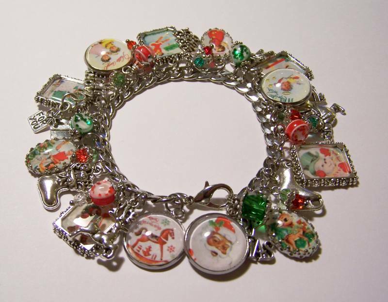 Retro Vintage Black Santa Christmas Scenes African American Charm Bracelet gallery