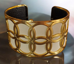 Brighton Christo NYC Gold Plated Leather Insert Filigree Wide Cuff Bracelet