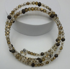 Beaded Wrap Bracelet Clear Gold Brown Round Glass Beads