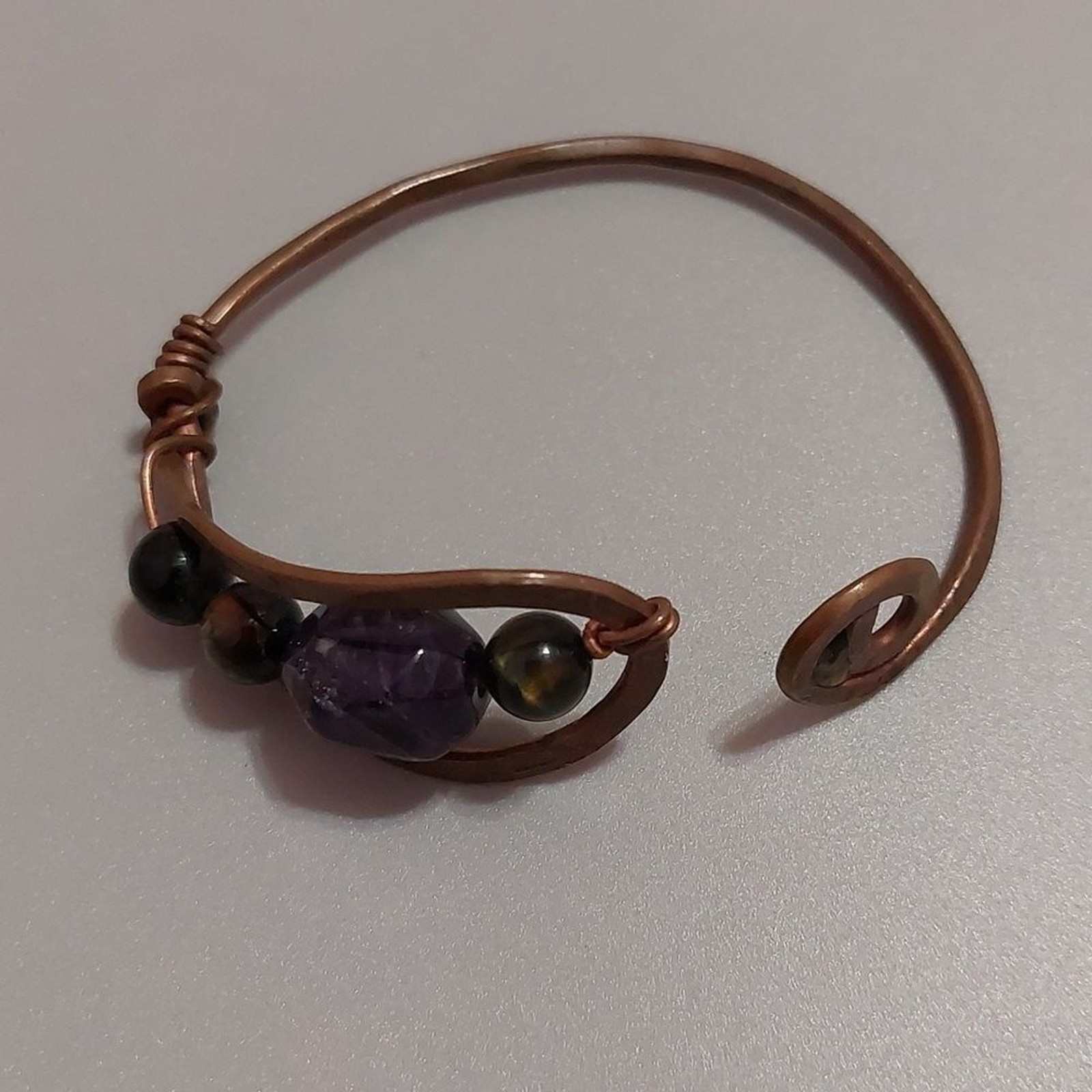Artisan Solid Copper with Amethyst and Other Natural Stones Cuff Bracelet gallery
