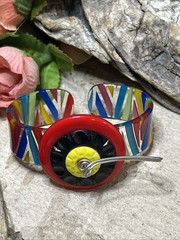 52. Unusual Artisan Multi Colored Resin Cuff Bracelet 6 3/4″, 21.2g France