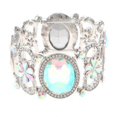 Silver Tone Metal Large Crystal Rhinestone Stretch Bracelet BR1103-SAB