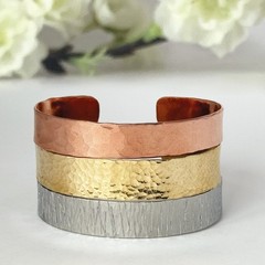 Handmade Textured Cuff Bracelet, hammered, choose metal, width, texture
