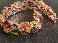 Multi Color Cut Gem Stone Double Row Bracelet 8 inch 925 Silver – weight 41.9g