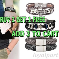 Men Leather Bracelet Braided Bangle Wristband Stars Sailor Nautical Anchor Rope
