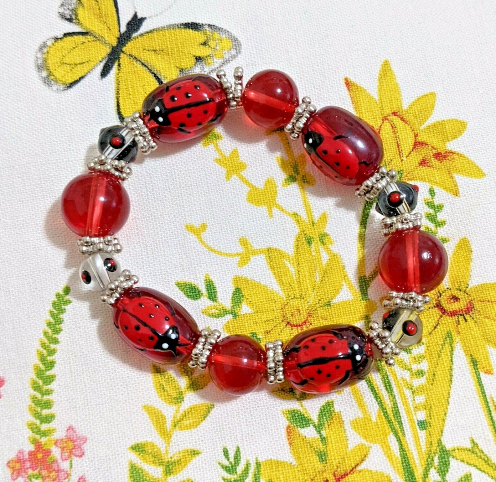 Ladybug Bracelet Spring Garden Red Bracelet for Women Beaded Stretch gallery