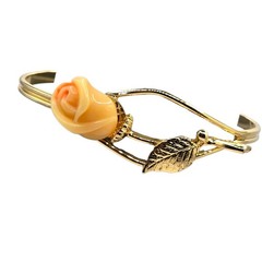 Vintage Bracelet Peach Porcelain Rose Bud Avon Gold Tone Cuff Thin Band 6″ S3500