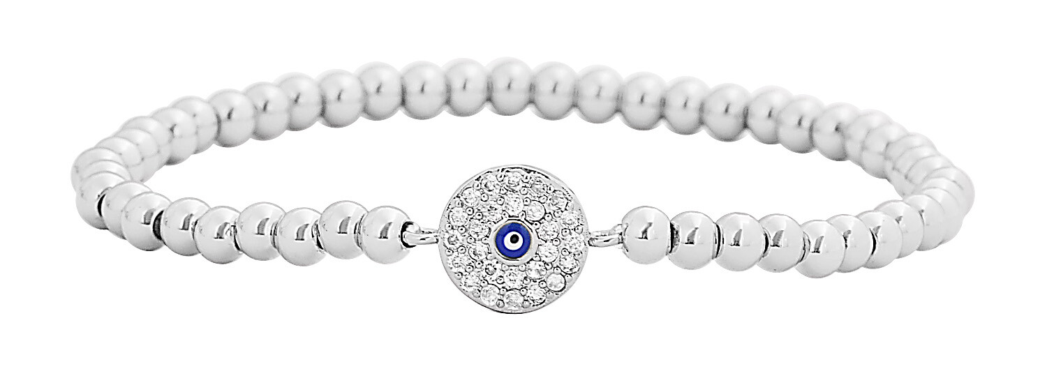 Edforce Stainless Steel Women Round CZ Evil Eye Ball chain Elastic bracelet gallery