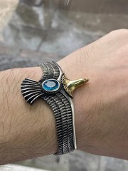 German Silver 925 Stamped Eagle Bracelet with Aquamarine Cuff Bangle