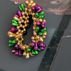 Multicolor Green Purple Gold Beaded Stretch Charm Bracelet Plastic No Stone