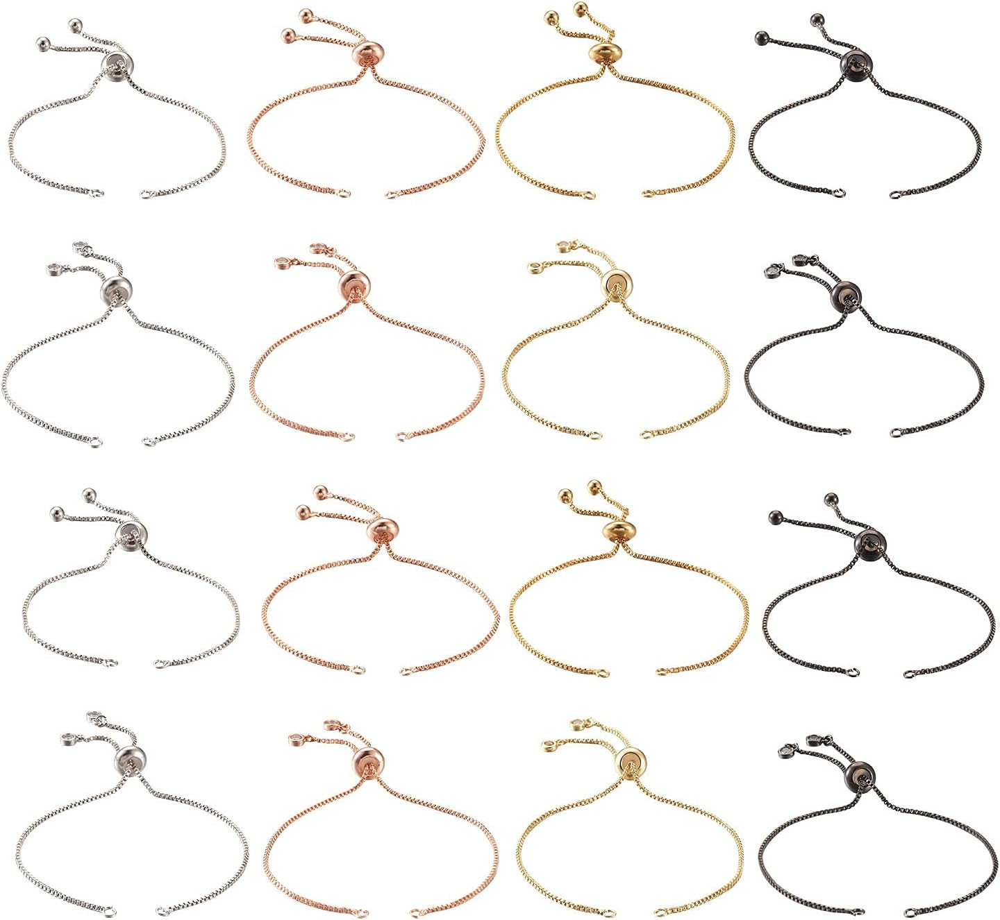 16Pcs Adjustable Slider Bracelet with Ball Ends Slider Extender Chains with Rhin gallery