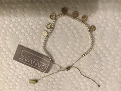 Canvas Jewelry Pearl W/Small Round Gold Charms Bracelet Adjustable NWT