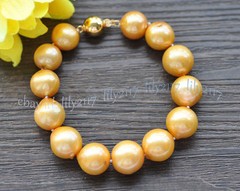 12-13mm Natural Round Gold Keshi Reborn Edison Pearl Bracelet 8” 14K Gold Clasp