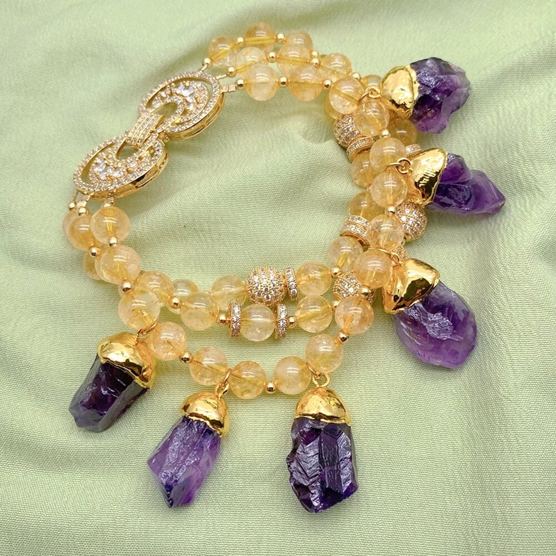3 Strands Natural Citrine Bracelet Amethyst Rough Raw Charm Gemstone Jewelry gallery