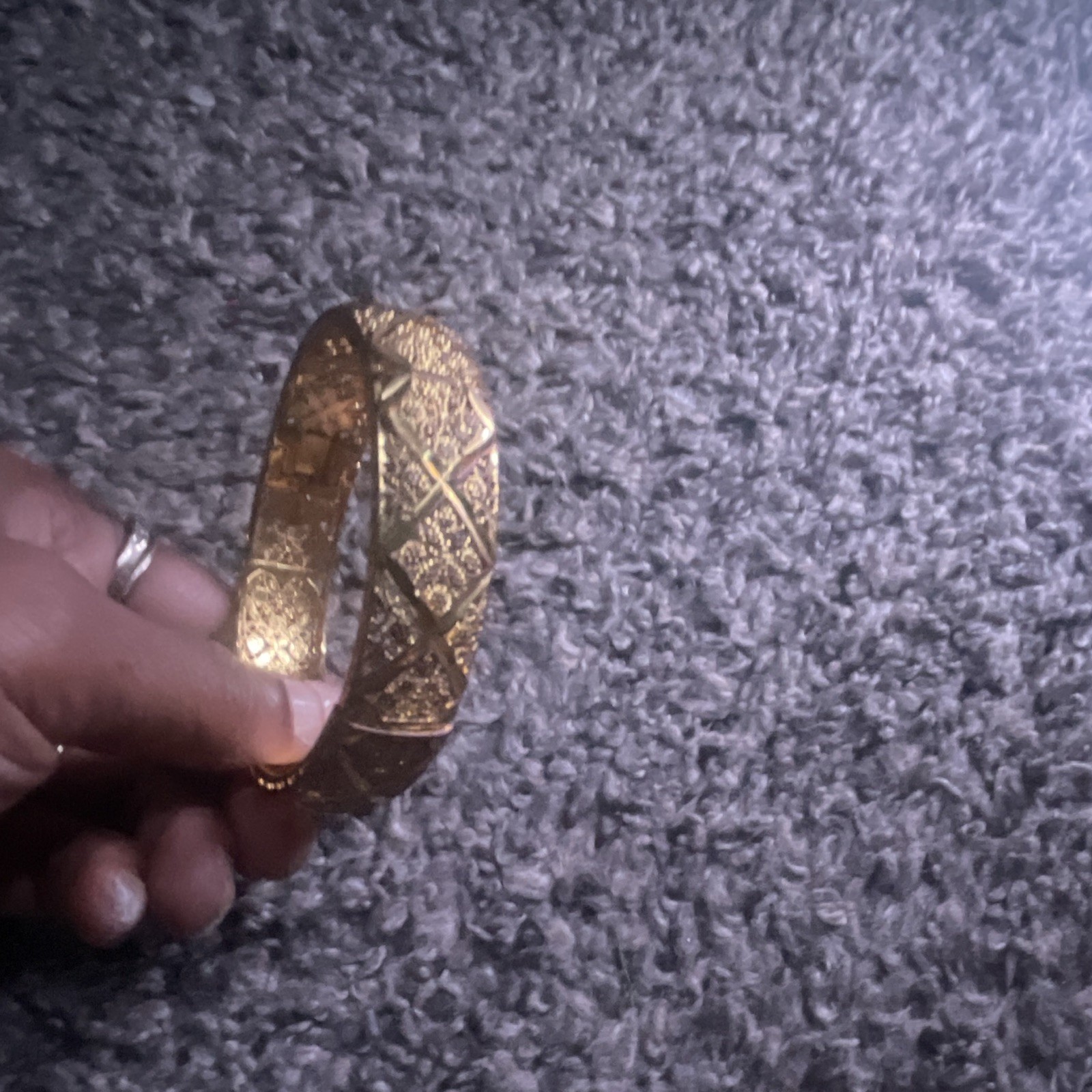 Gold Tone Textured Pattern Metal Bangle Bracelet - No Main or Secondary Stone gallery