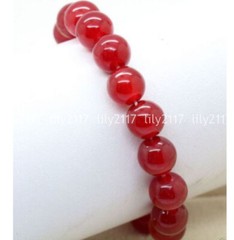 Natural 6/8/10/12/14mm Red Jade Gemstone Round Beads Bangle Bracelet 7.5″