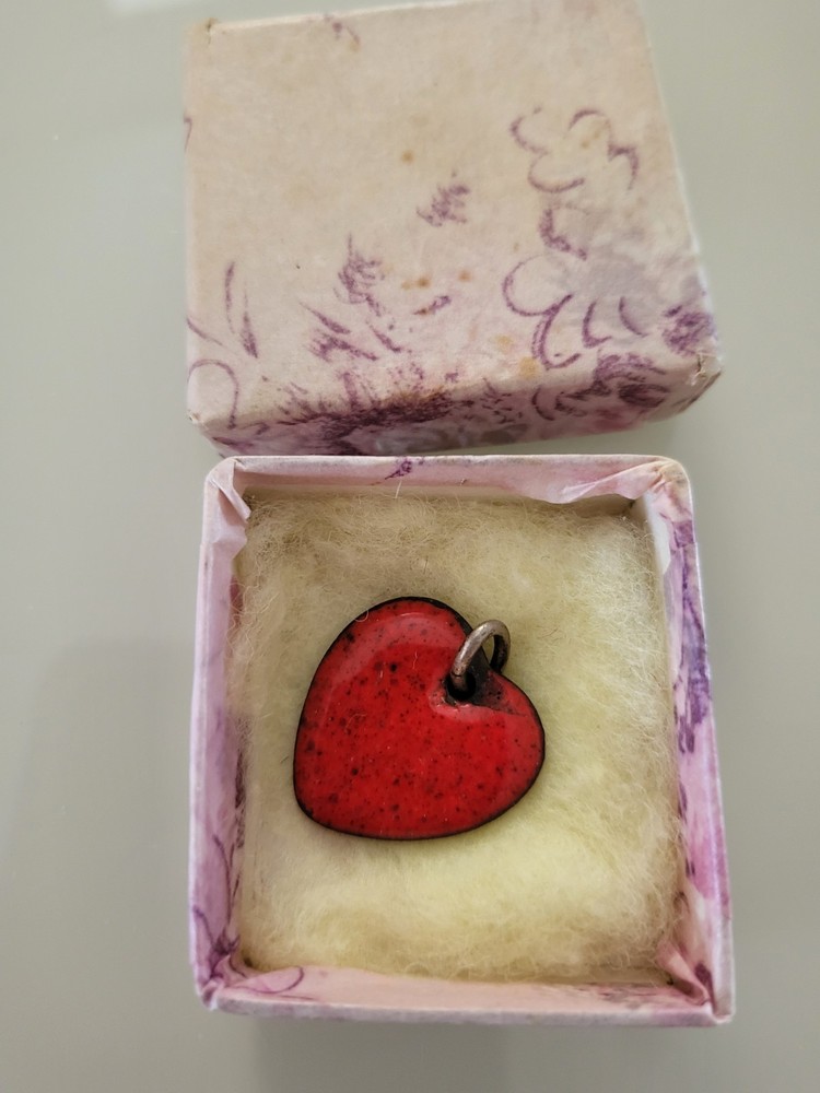 Vintage Copper Enamelled Heart Charm Handmade Boxed Tiny 20mm x18mm