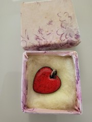 Vintage Copper Enamelled Heart Charm Handmade Boxed Tiny 20mm x18mm