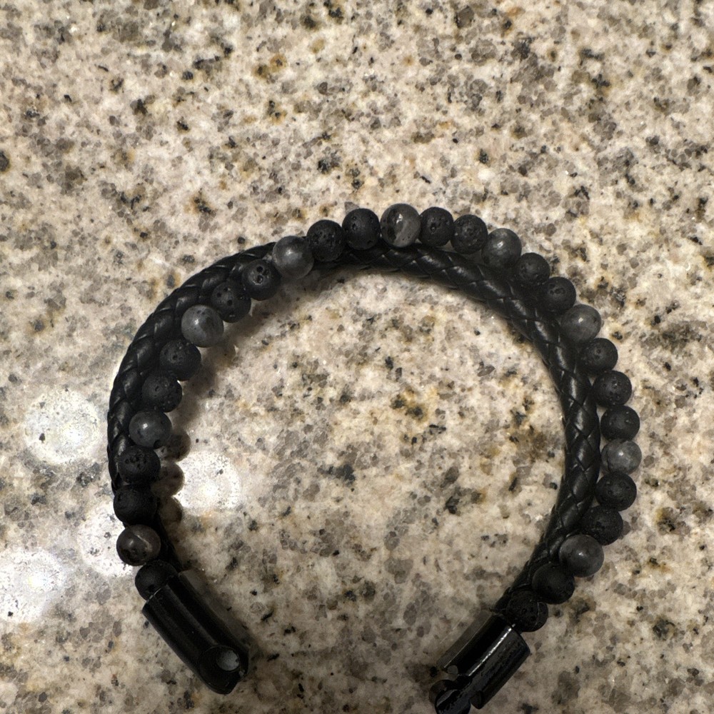 Black Lava Rock Beaded Bracelet, Round Ball/Bead Chain, Magnetic Clasp