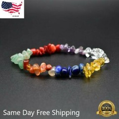Chakra Chipped Stone Yoga Healing Quartz Crystal Stretch Bracelet Lab-Created