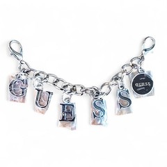 GUESS Follow My Charm Bracelet Silver Tone Toggle Closure NWOT Rhinestone Logo
