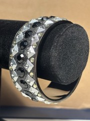 Black Stainless Steel Cuff with Silver tone Accents, Black & White Rhinestones