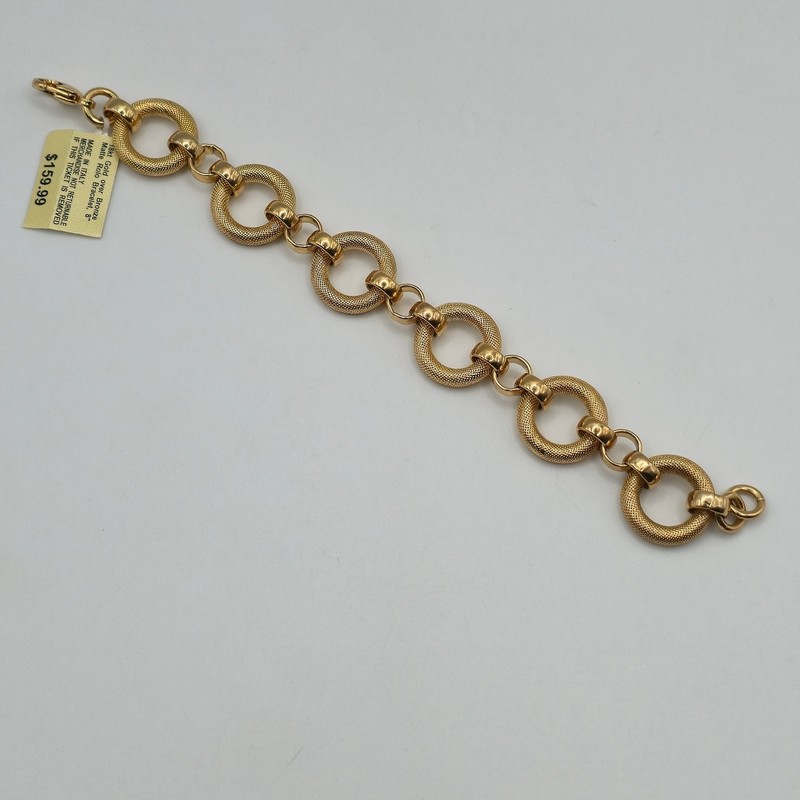 Italian 18 kt Gold Plate Over Bronze Textured Matte Rolo Link Bracelet 7.5 Inch gallery