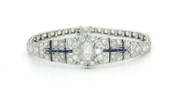 Antique Art Deco Platinum 3.25ctw Diamond & Sapphire Fancy Statement Bracelet
