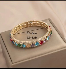 Gold Multicolor Crystal Bangle Bracelet Stretch Rhinestone Statement Jewelry