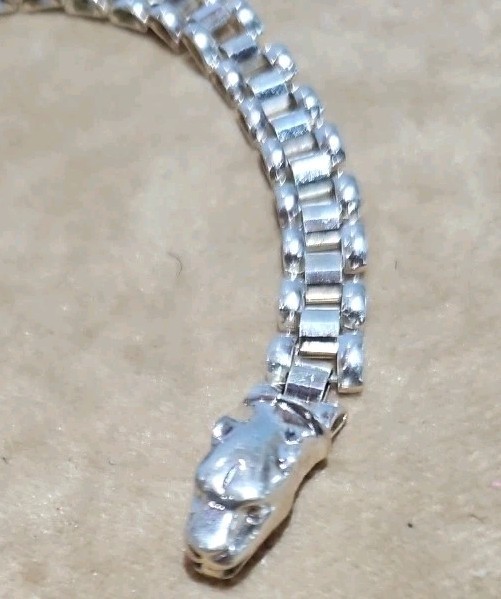 VINTAGE ITALY 925 STERLING SILVER DOUBLE PANTHER HEAD CLASP 7.25" LINK BRACELET gallery