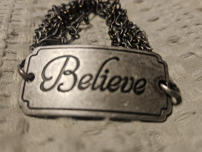 Silver Tone Engraved "Believe" Rectangle Link Bracelet, Cable Chain Metal gallery