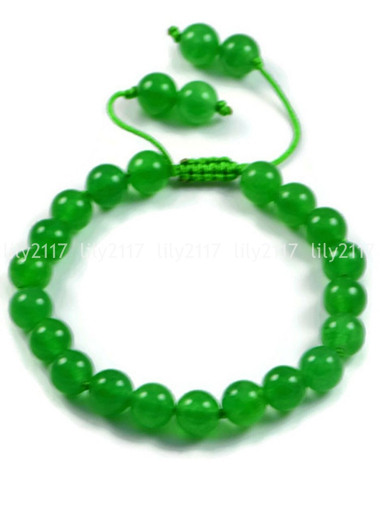 Natural 6/8/10mm Green Jade Gemstone Round Beads Braid Adjustable Bracelet 8''
