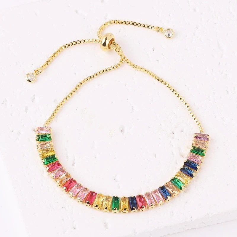 Tennis Bracelet Rainbow Simulated Zirconia Pave Chain Colorful Round Cut Jewelry gallery