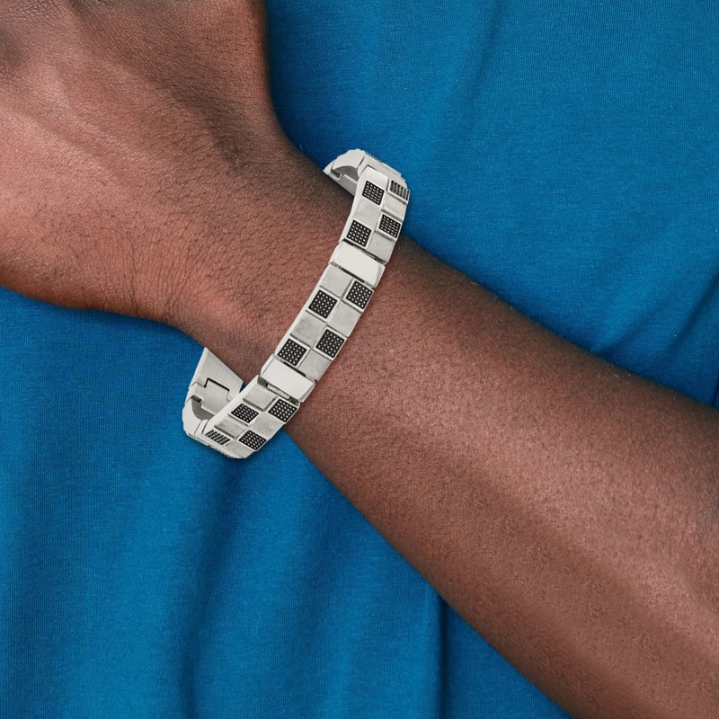 Stainless Steel Antiqued Brushed and Polished 8.25in Bracelet SRB1320 gallery
