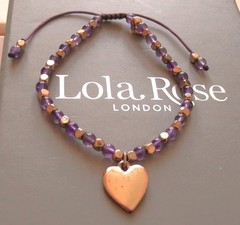 LOLA ROSE GOLD 0.5″ HEART CHARM + PURPLE AMETHYST ADJUSTABLE TUMBLE BRACELET QVC
